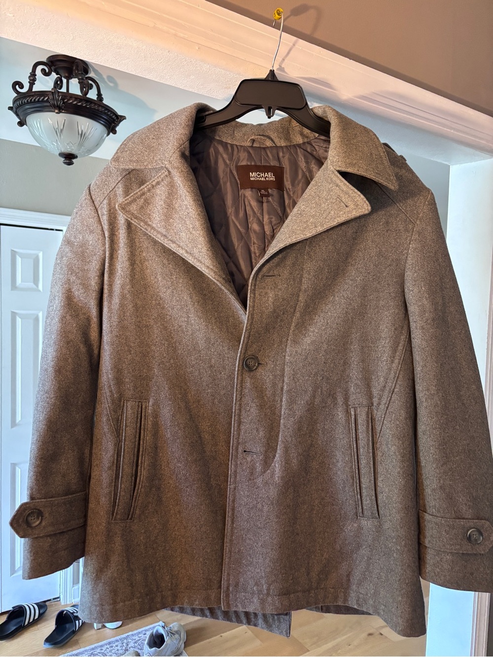 Michael Kors Men's Gray Wool Blend Peacoat Button Quilted Lined XL